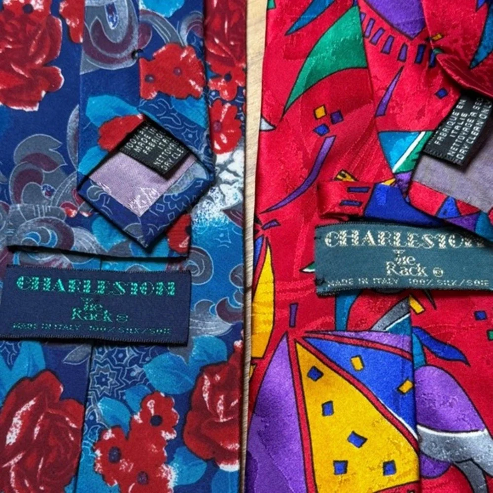 Charleston Tie Rack Tropical Floral Bird Print Made in‎ Italy Mens Silk Ties 90